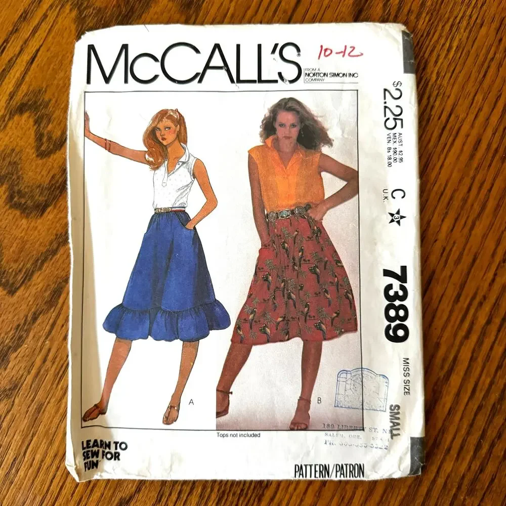 Vintage 1980s McCalls 7389 Sewing Pattern Womens XS-S Cottagecore Skirt COMPLETE